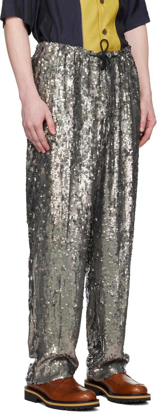 DRIES VAN NOTEN Gray Embellished Trousers In 952 Silver Product Image