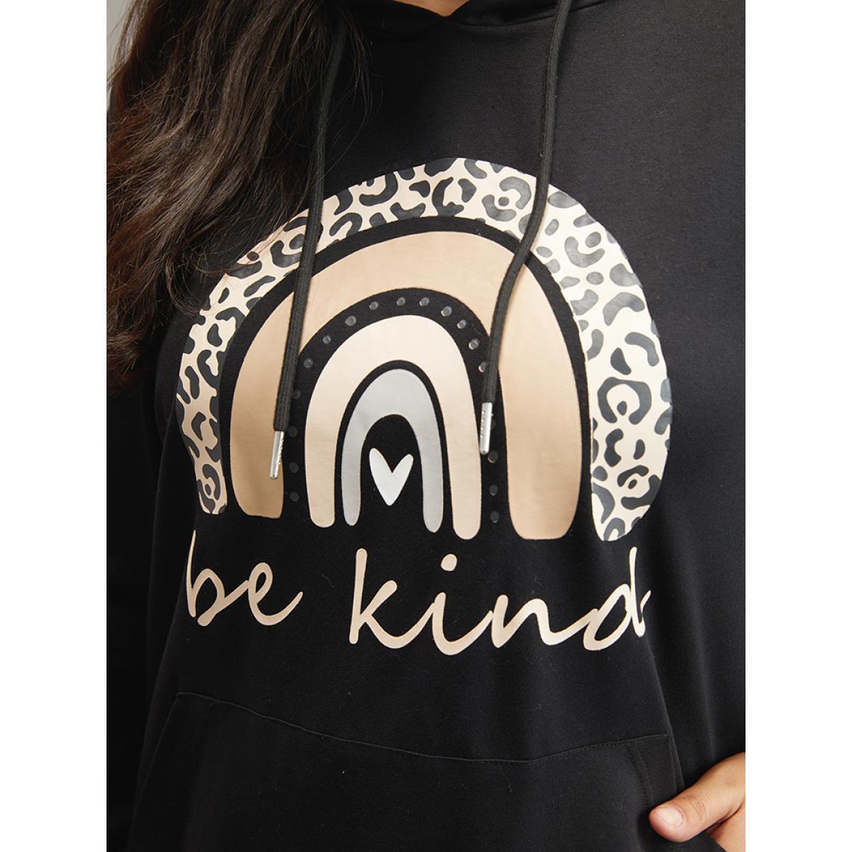 Plus Size Rainbow Print Hooded Pocket Drawstring Sweatshirt Women Black Casual Elastic cuffs Dailywear Sweatshirts BloomChic 12/L Product Image
