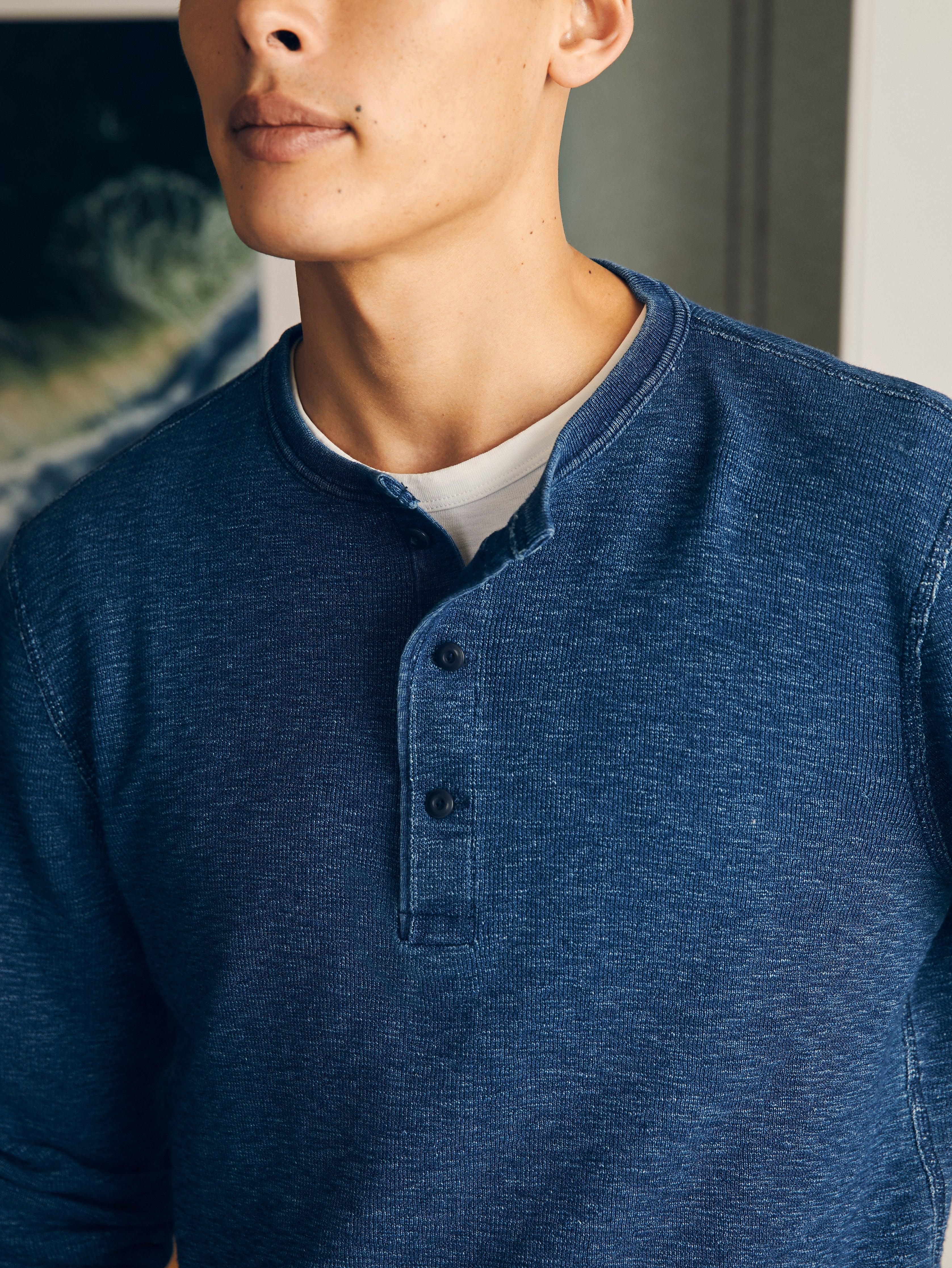 Long-Sleeve Indigo Henley - Midnight Indigo Wash Male Product Image