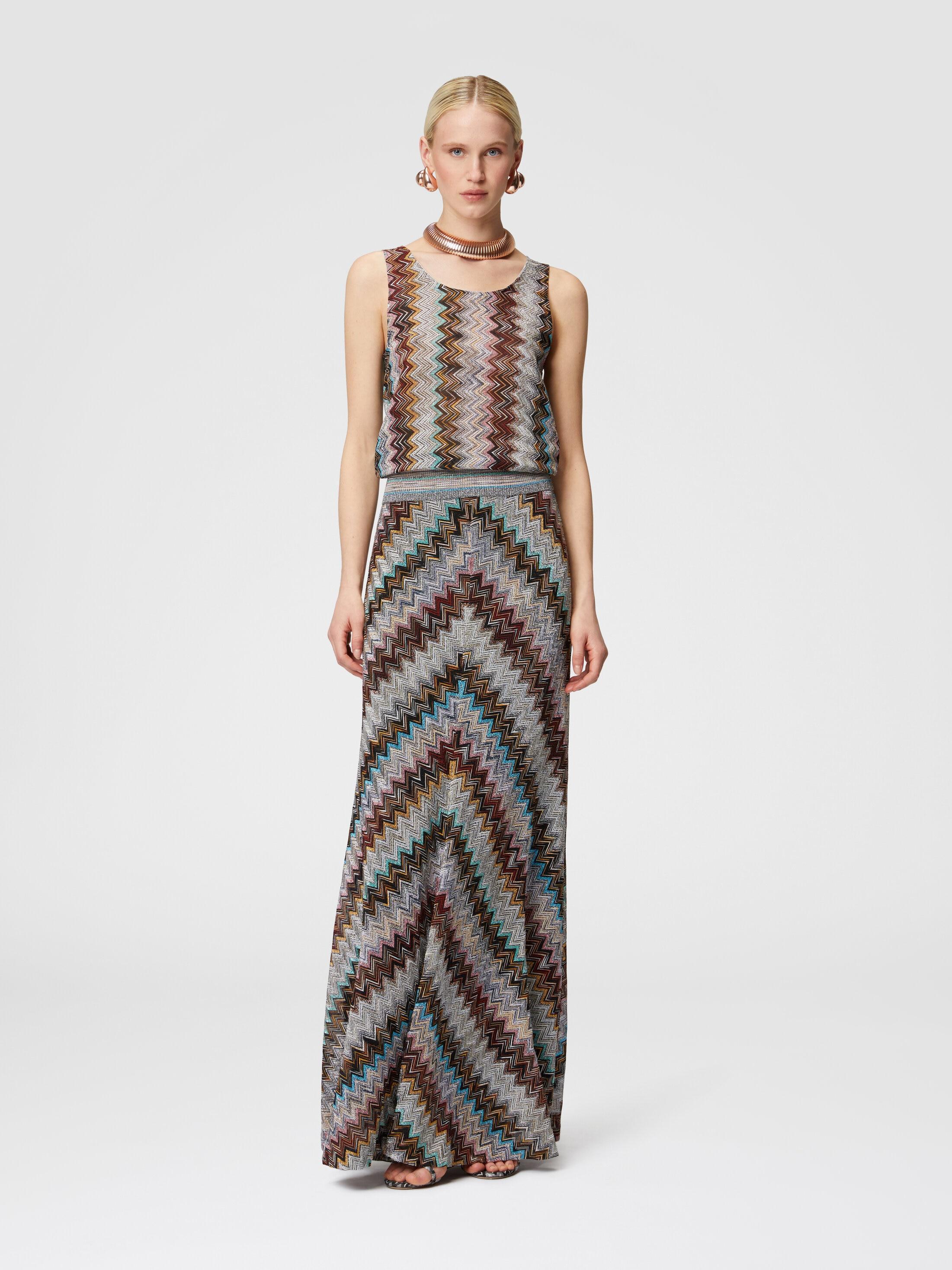 Long flared skirt with lamé slub zigzag motif Product Image