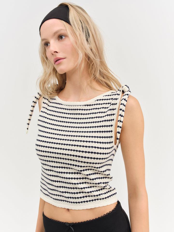 Regatta Stripe Knit Top — Cream Product Image