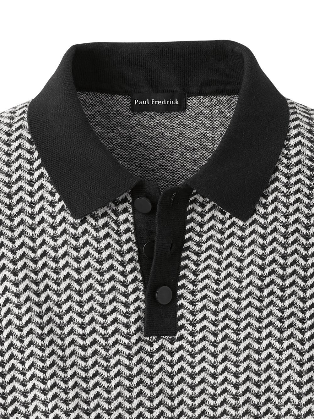 Cotton Three Button Polo - Black/ivory Product Image
