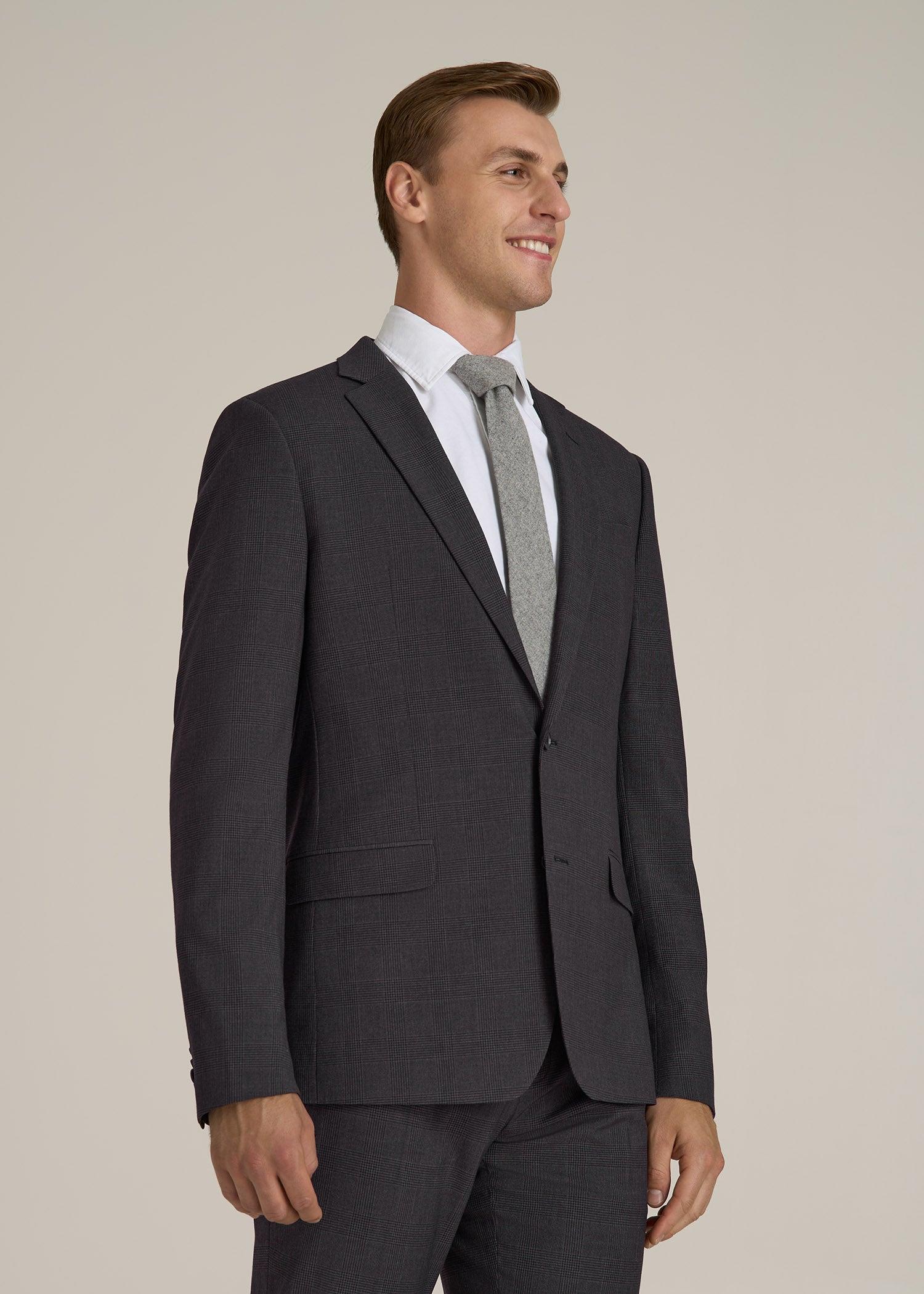Suit Jacket for Tall Men in Charcoal Plaid Male Product Image