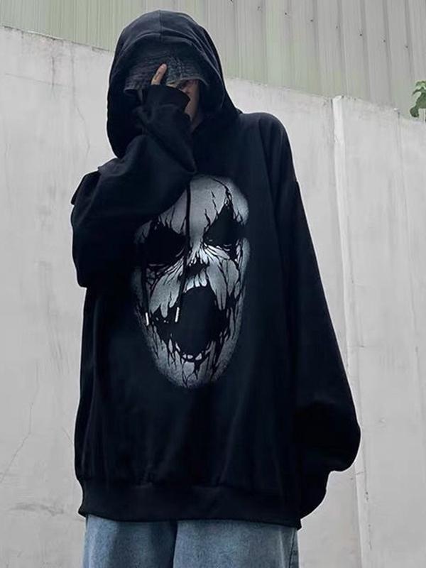 Men's Hip Pop Skull Print Oversized Hoodie Product Image