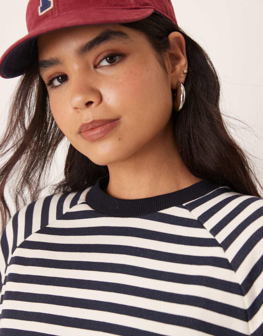 ASOS DESIGN oversized stripe long sleeve sweat with navy rib Product Image