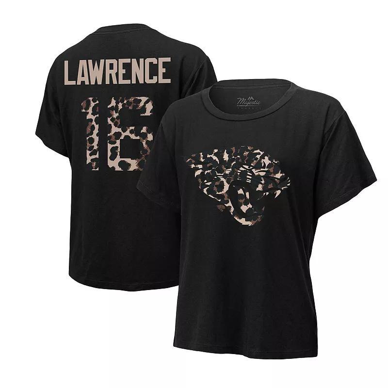 Women's Majestic Threads Trevor Lawrence Black Jacksonville Jaguars Leopard Player Name & Number T-Shirt,  Product Image