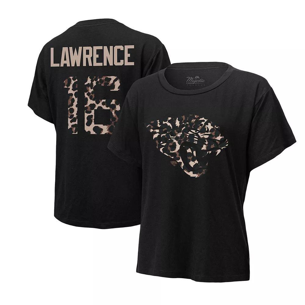 Women's Majestic Threads Trevor Lawrence Black Jacksonville Jaguars Leopard Player Name & Number T-Shirt,  Product Image
