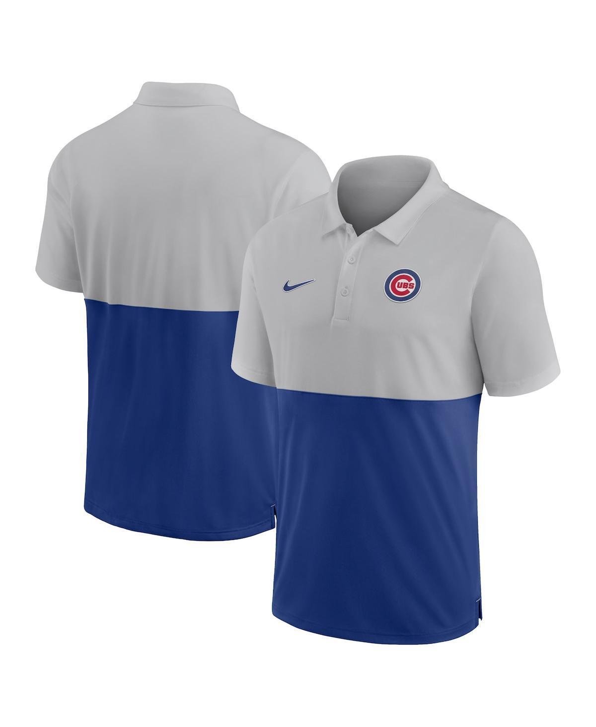 NIKE Men's  Silver, Royal Chicago Cubs Team Baseline Striped Performance Polo Shirt In Silver,royal Product Image