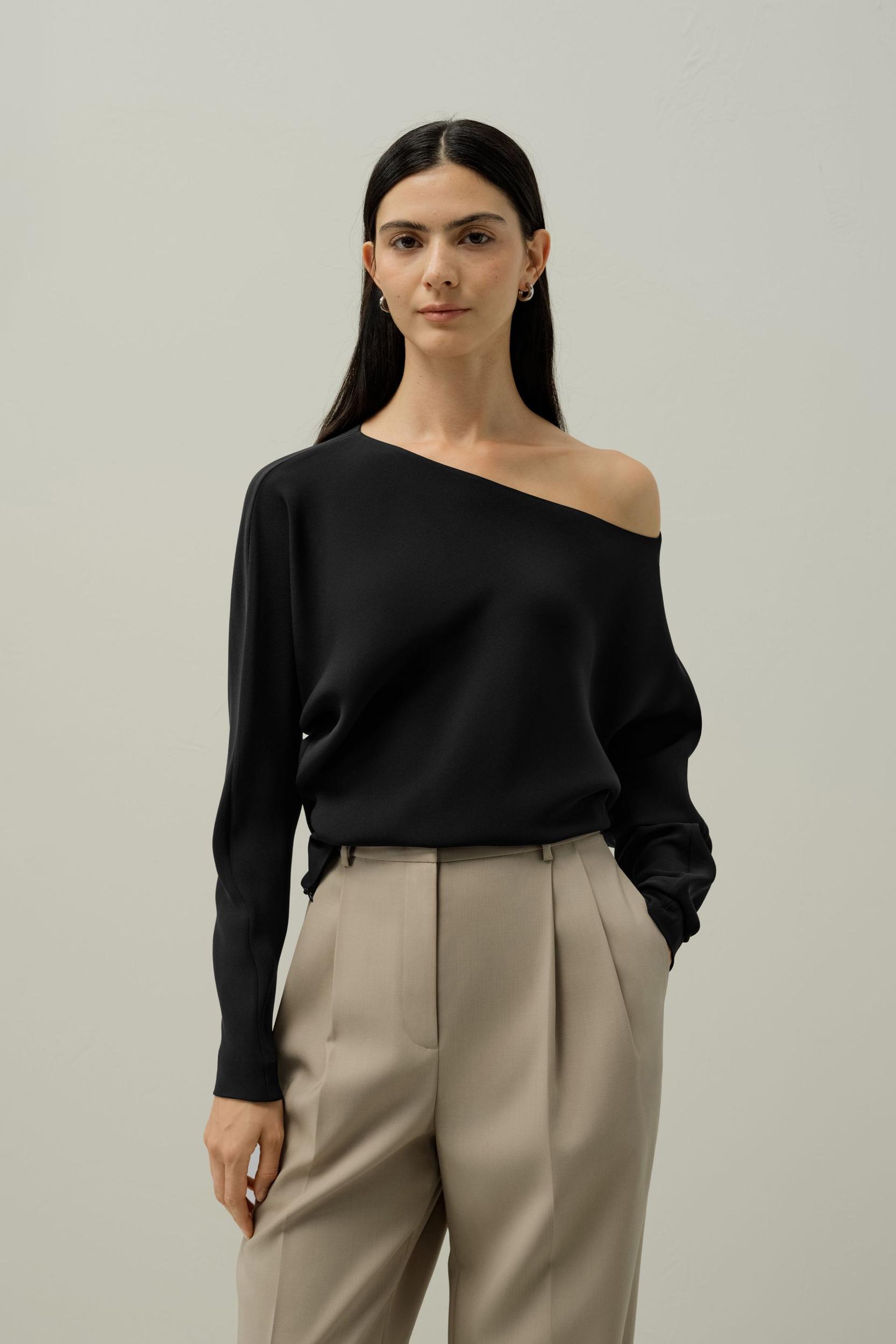 Long Sleeve Gathered Silk Top Product Image