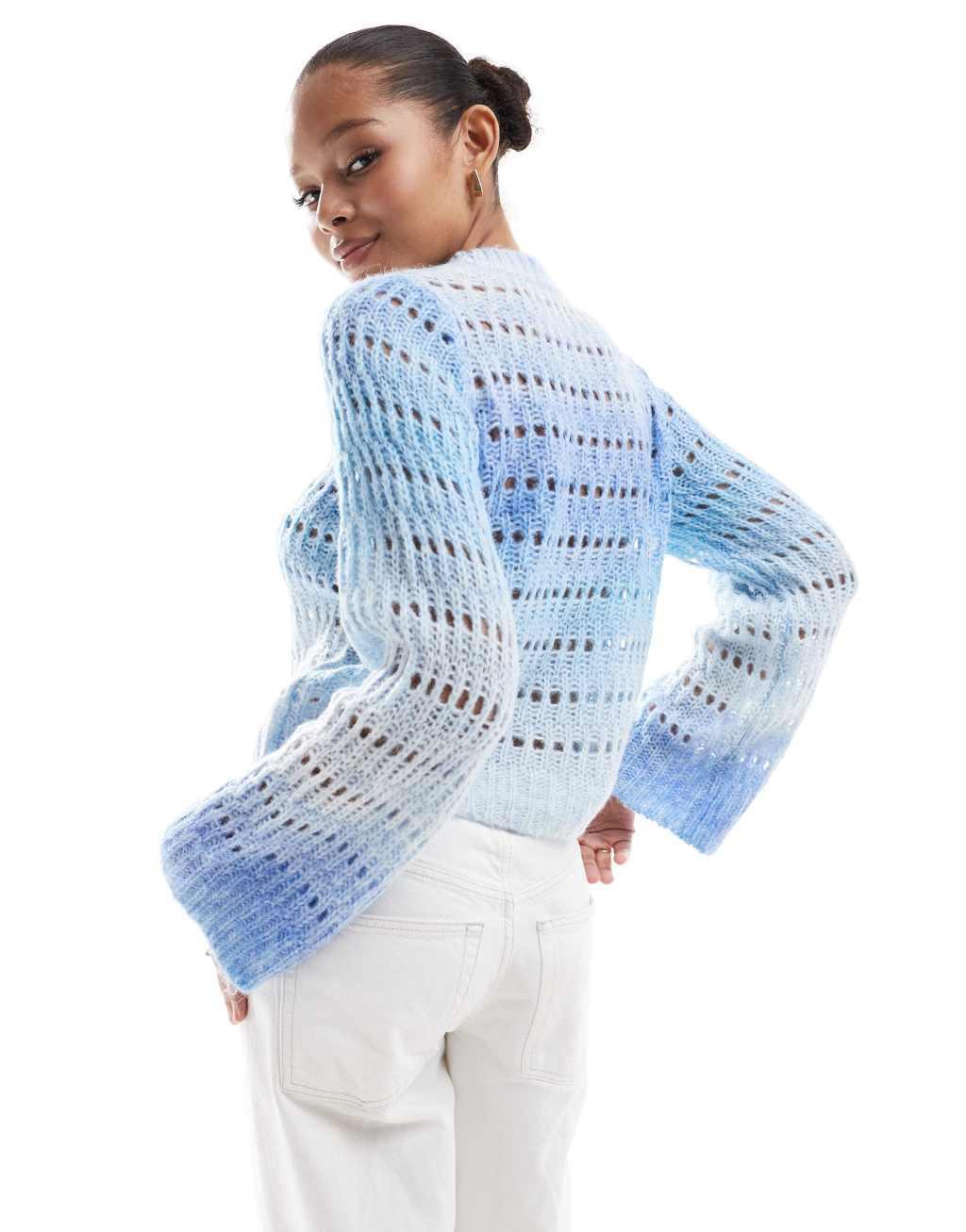 ONLY round neck ombre sweater in light blue  Product Image