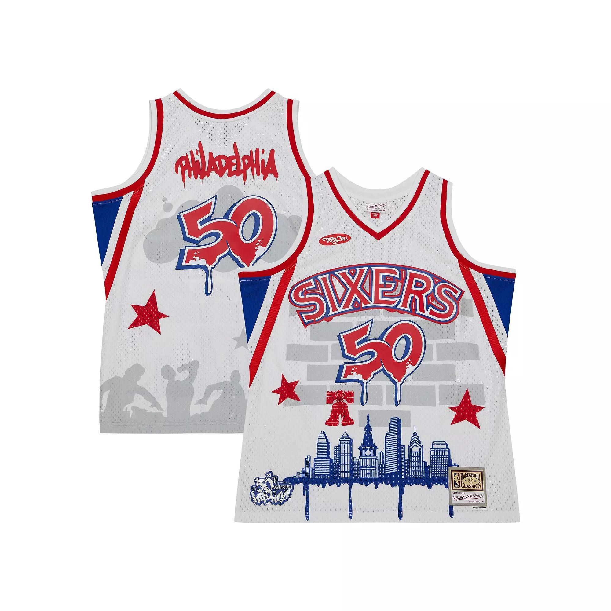 Men's Mitchell & Ness x Tats Cru White Philadelphia 76ers Hardwood Classics Fashion Jersey,  Product Image