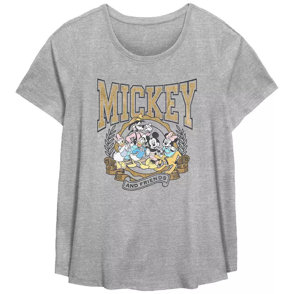 Disneys Mickey Mouse And Friends Crest Plus Size Flowy Graphic Tee, Womens Grey Gray Product Image