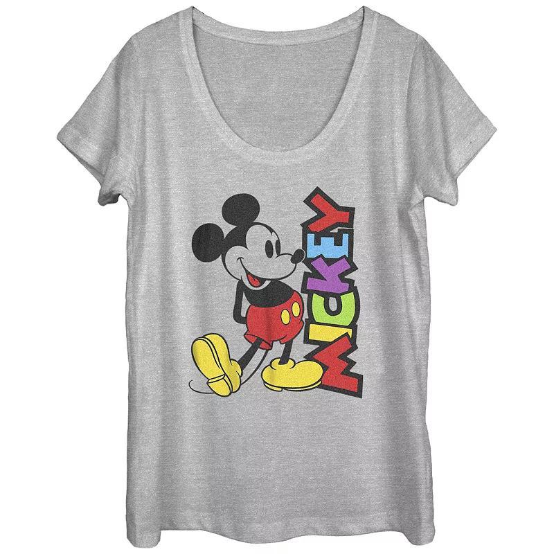 Disney's Mickey Mouse Bright Colors Name Scoop Neck Juniors' Graphic Tee, Women's, Size: Small, Athletic Grey Product Image