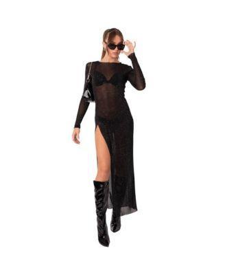 Womens Shiny Mesh Maxi Slit Dress Product Image