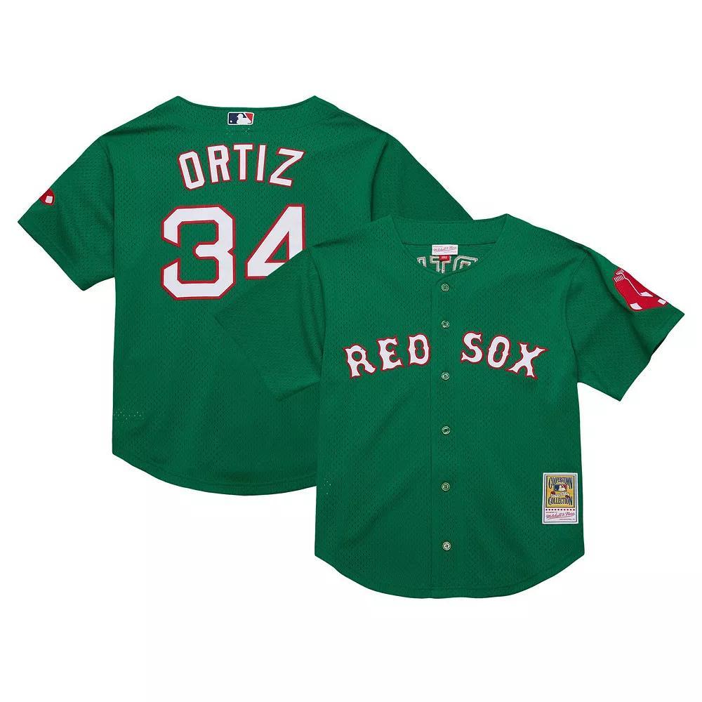 Youth Mitchell & Ness David Ortiz Green Boston Red Sox Cooperstown CollectionÂ Mesh Batting Practice Jersey, Boy's,  Product Image