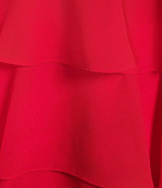 B. Darlin Chiffon Double Spaghetti Strap V-Neck Tiered Ruffle Long Dress Product Image