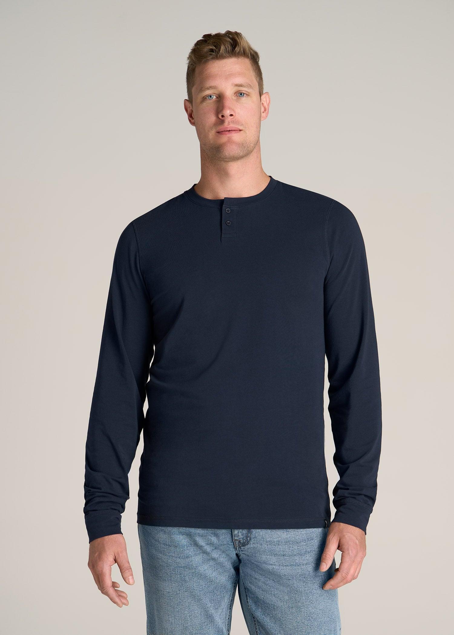 Pima Stretch Knit Henley Shirt for Tall Men in Evening Blue Male Product Image