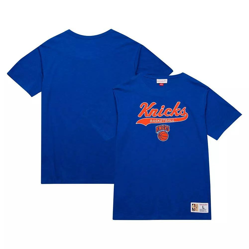 Men's Mitchell & Ness Blue New York Knicks Hardwood Classics Felt Applique Slub T-Shirt, Size: Small Product Image