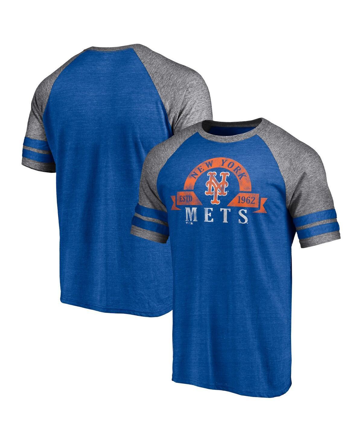 Mens Fanatics Branded Heather Royal New York Mets Utility Two-Stripe Raglan Tri-Blend T-Shirt Product Image