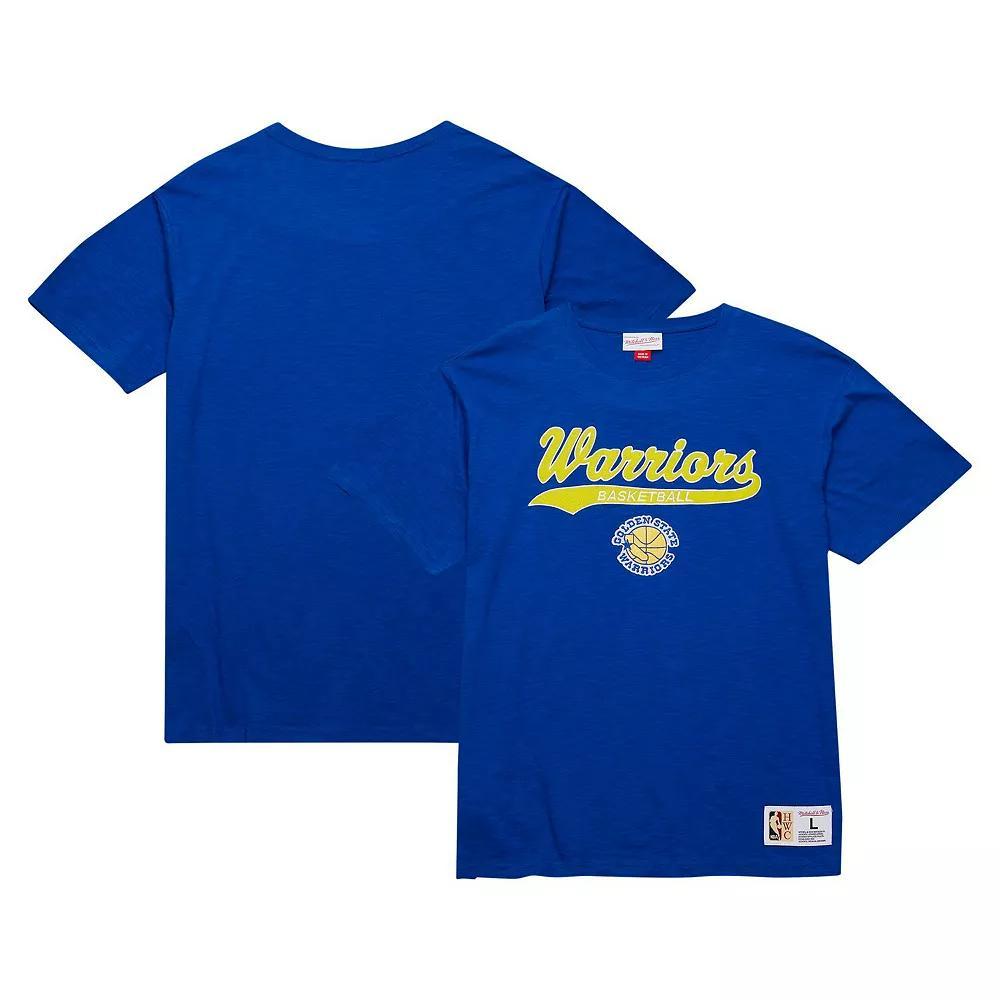 Men's Mitchell & Ness Royal Golden State Warriors Hardwood Classics Felt Applique Slub T-Shirt, Size: Medium, Blue Product Image