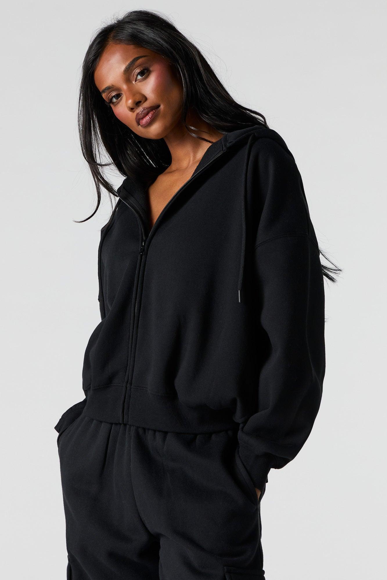 Boxy Zip-Up Fleece Hoodie Female Product Image