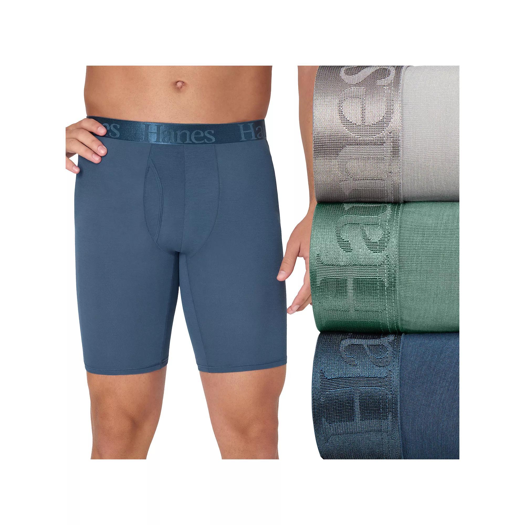 Men's Hanes® 3 Pack Originals Ultimate SuperSoft Long Leg Boxer Brief Underwear,  Product Image