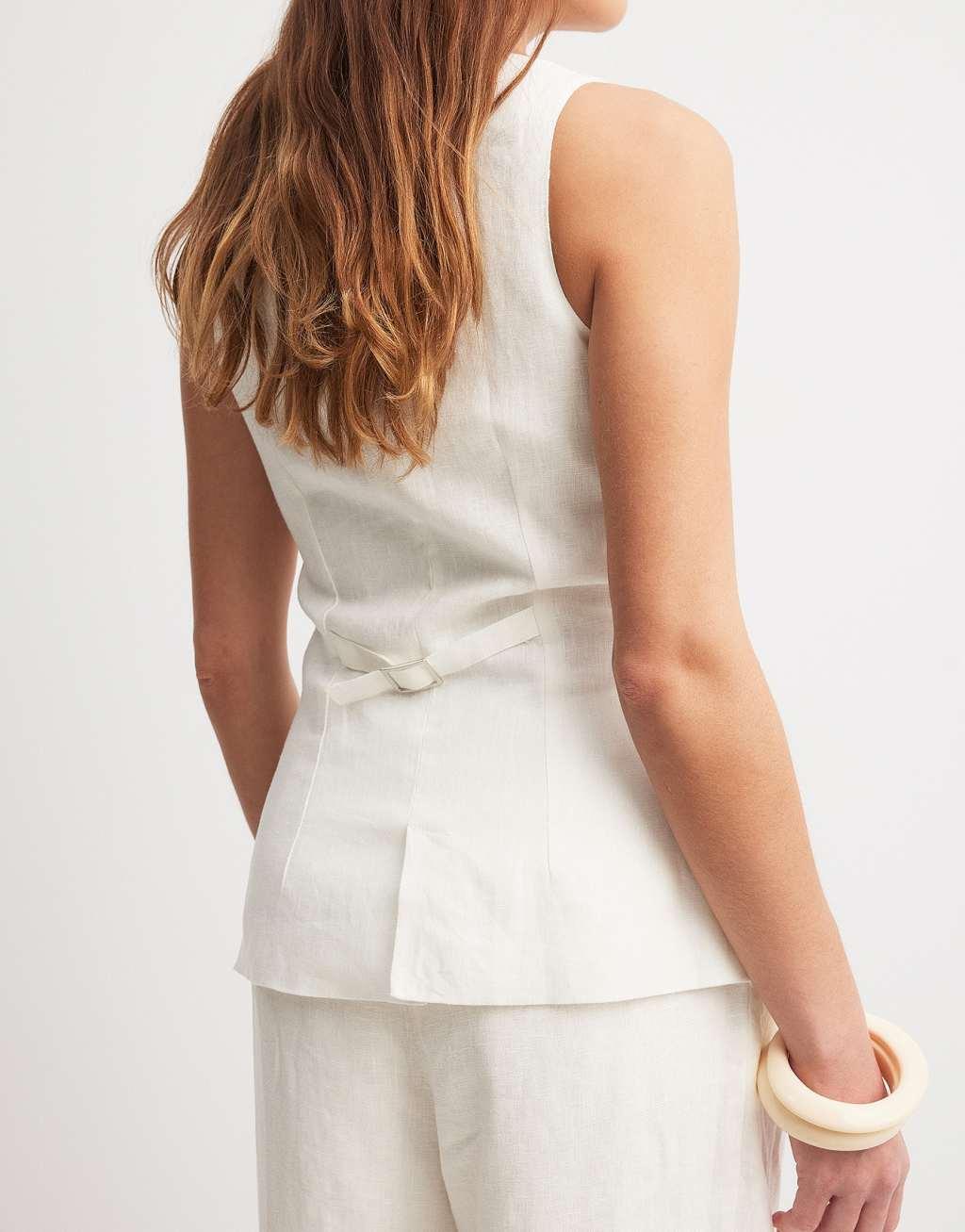 NA-KD high neck linen vest in white - part of a set Product Image