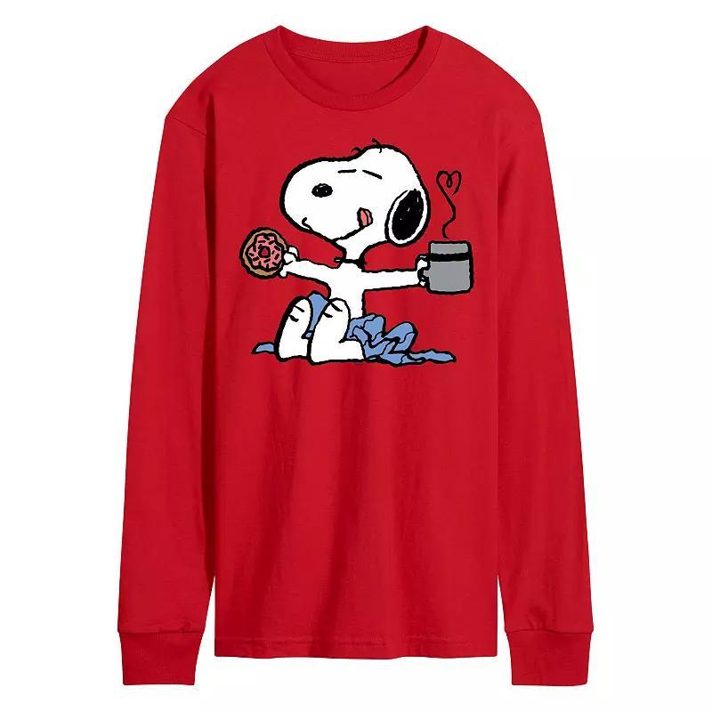 Men's Peanuts Snoopy Donut Coffee Long Sleeve, Size: XL, Red Product Image