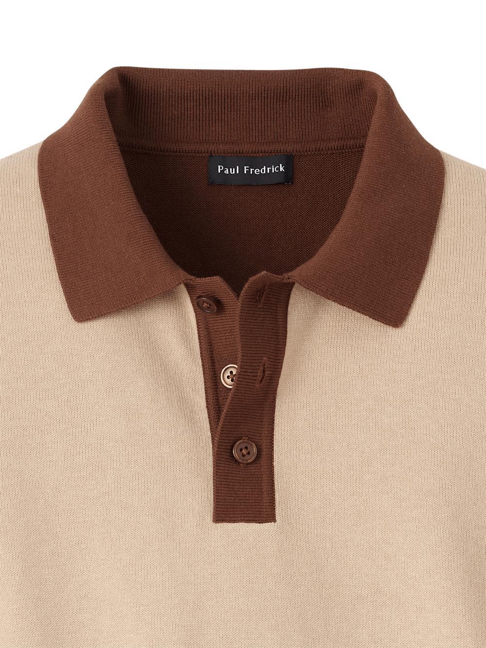 Cotton Three Button Polo - Brown Multi Product Image