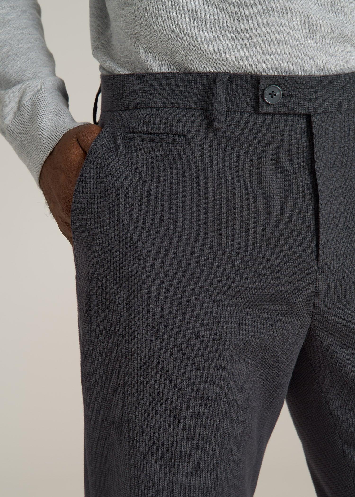 Textured Garment Washed Stretch Cotton Suit Pants for Tall Men in Iron Grey Product Image