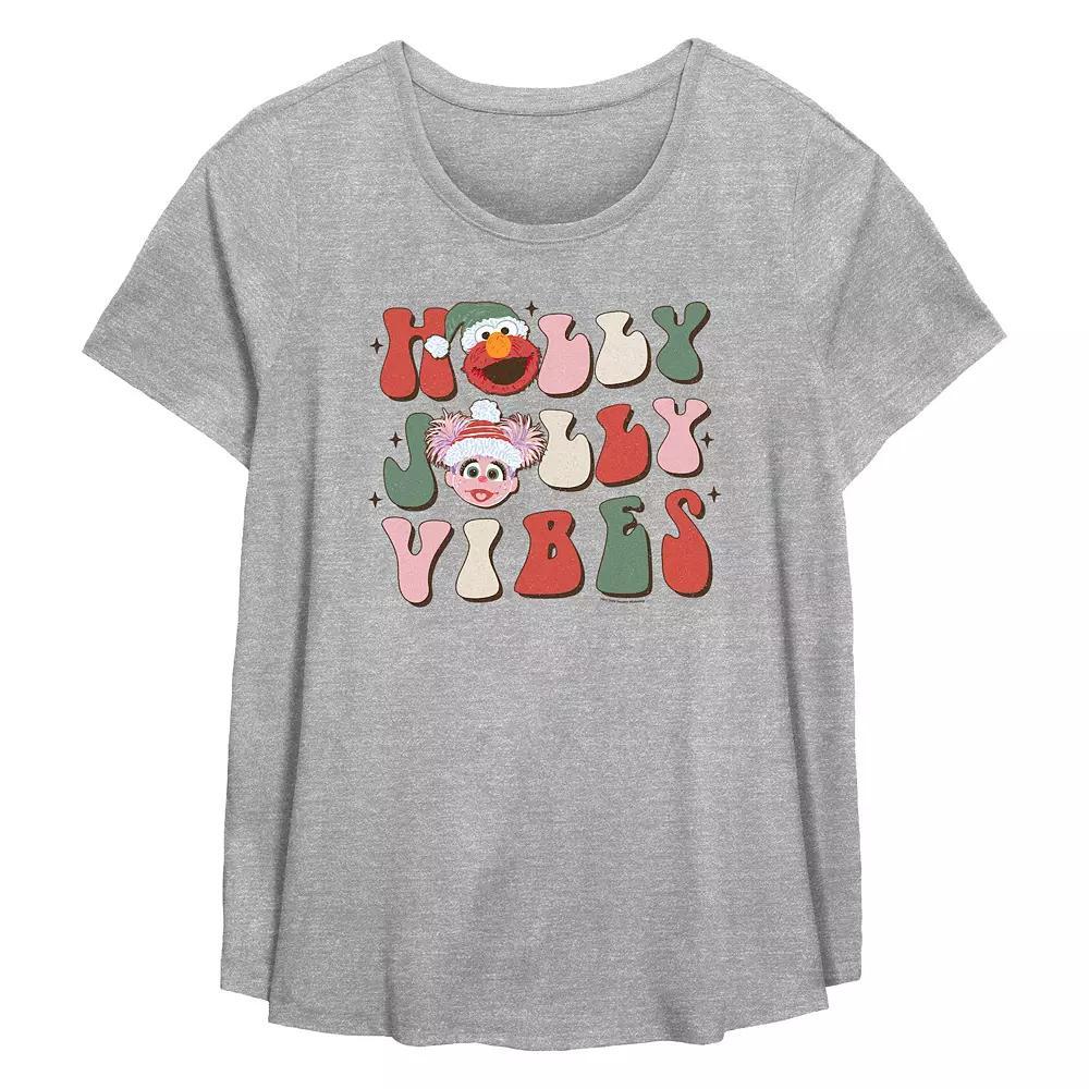Plus Size PBS Kids Sesame Street Elmo And Abby Cadabby Holly Jolly Vibes Flowy Graphic Tee, Women's, Size: 5XL, Grey Gray Product Image