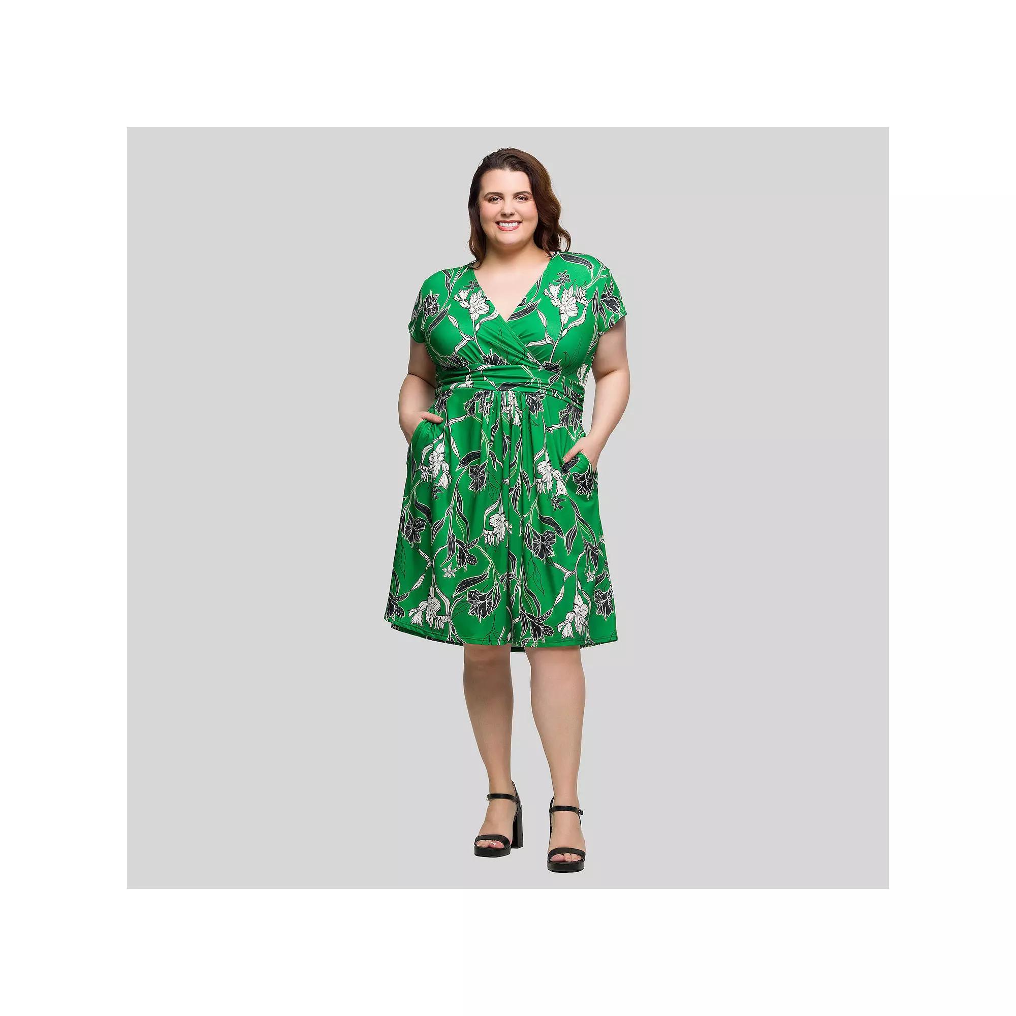 Plus Size 24Seven Comfort Apparel Cap Sleeve Knee Length Dress, Women's, Size: 1XL, Green Team Product Image
