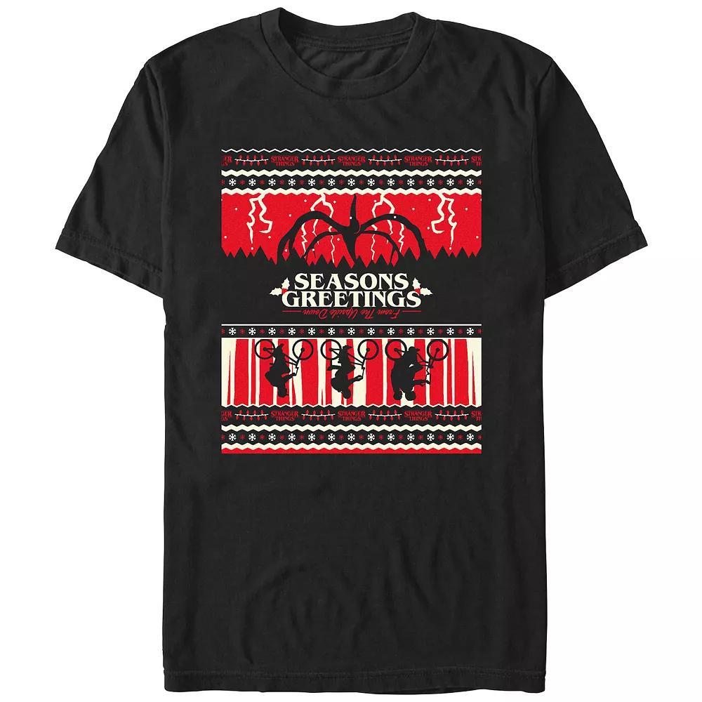 Men's Stranger Things Season's Greeting From The Upside Down Graphic Tee, Size: XS, Black Product Image