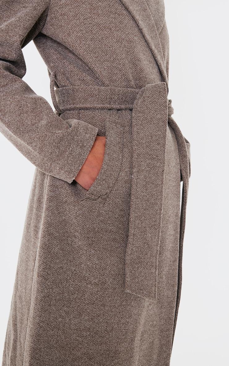 Mushroom Herringbone Self Tie Maxi Coat Product Image