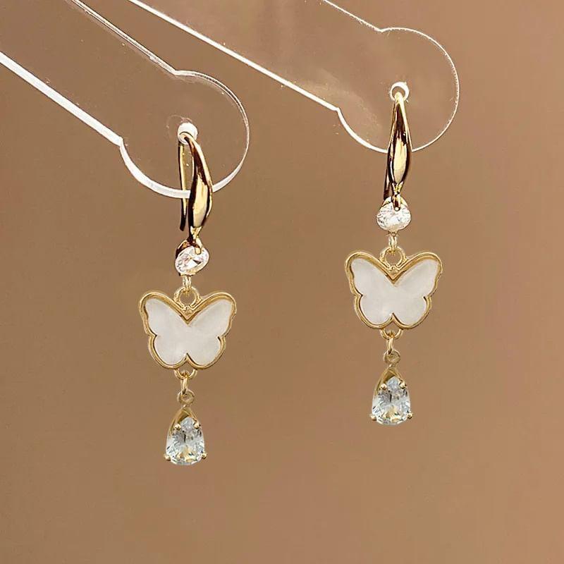 Butterfly Rhinestone Drop Hook Earring Product Image