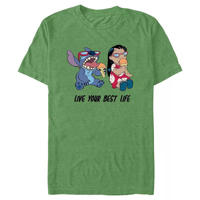 Disneys Lilo & Stitch Live Your Best Life Mens Graphic Tee Kelly Grey Product Image