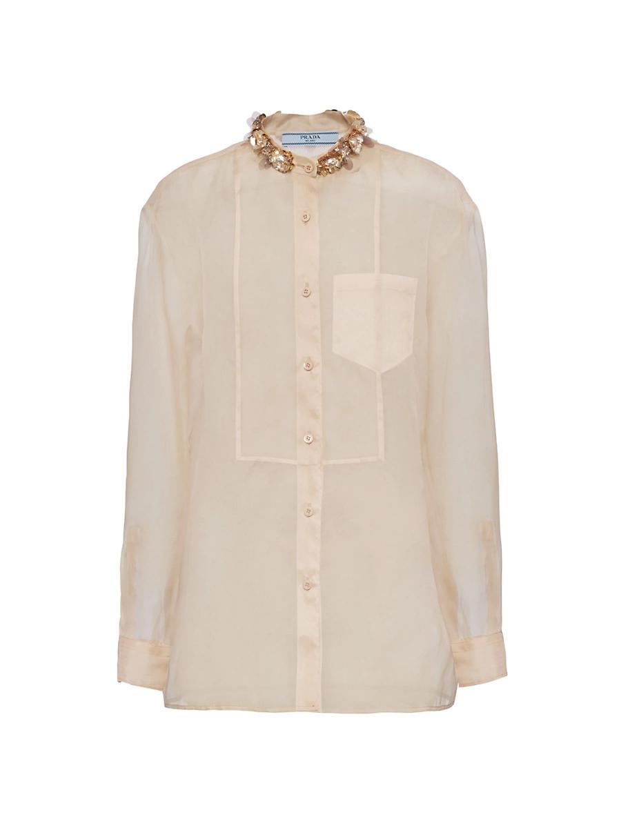 Organza Embellished Button Up Top Product Image