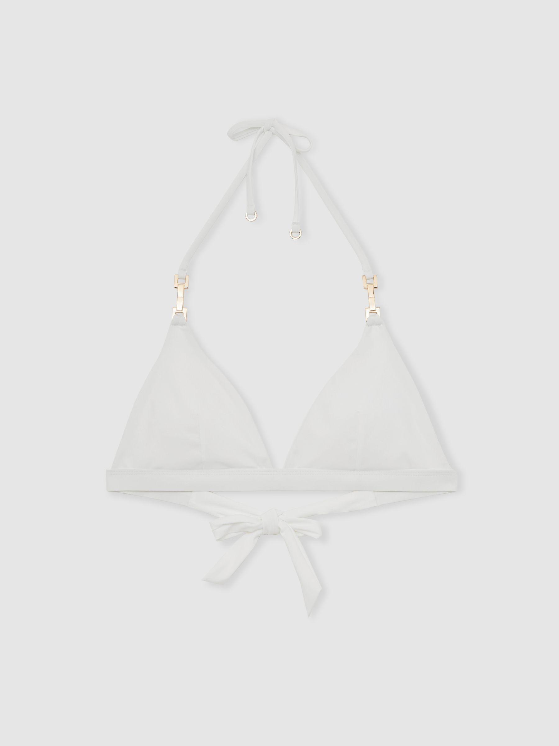 Triangle Halter Neck Bikini Top in White Product Image