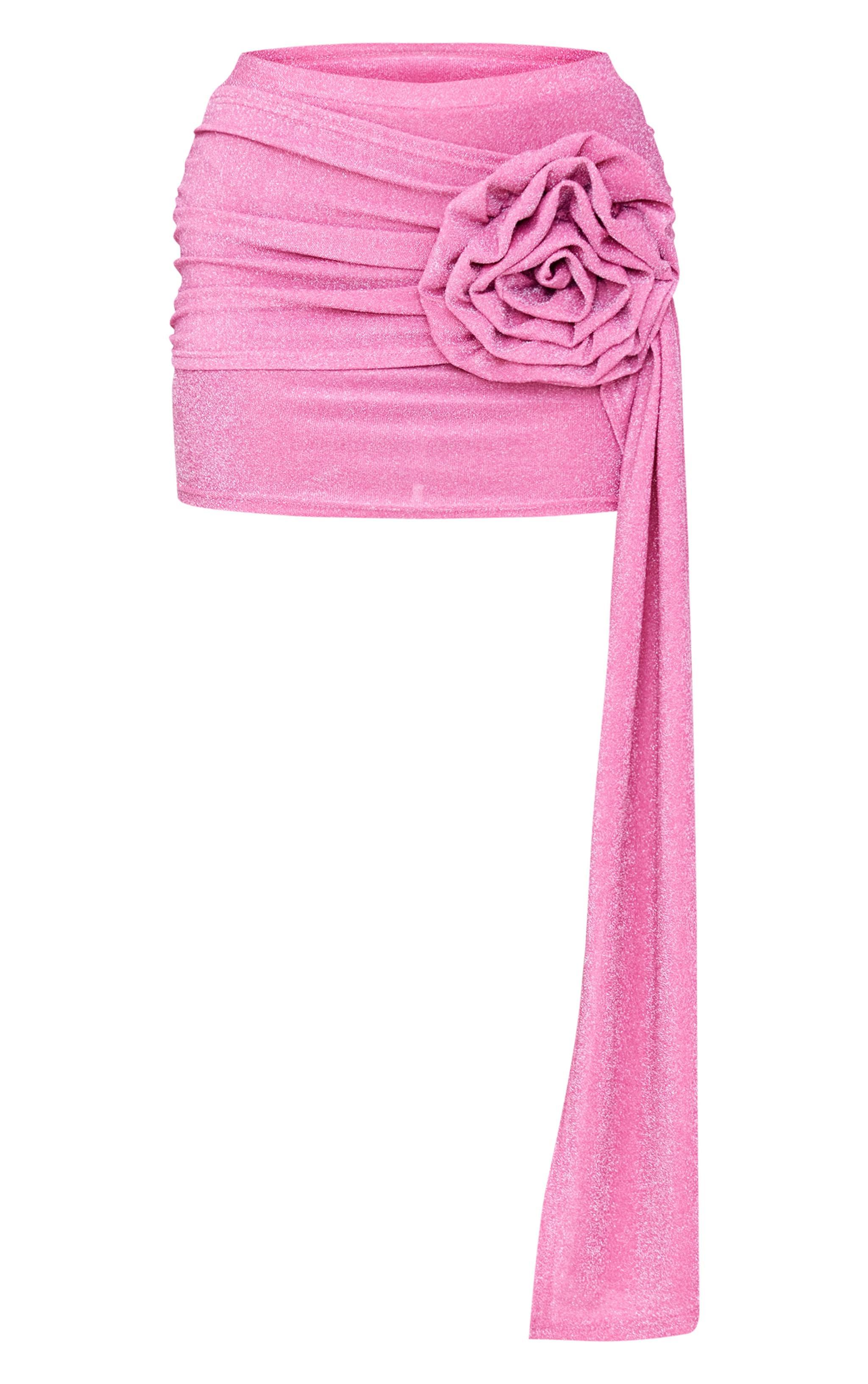 Hot Pink Corsage Detail Draped Mini Skirt Product Image