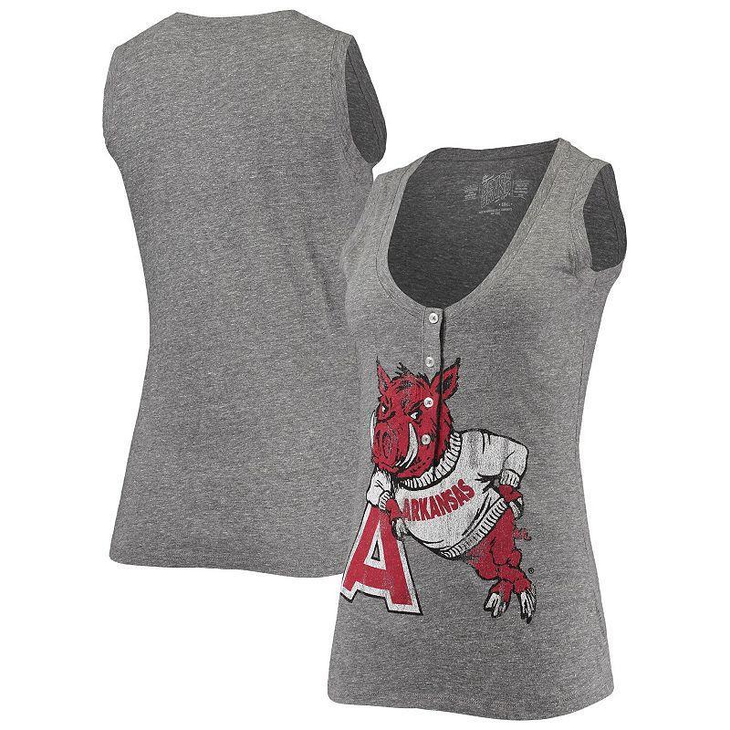 Womens Original Retro Brand Heathered Gray Arkansas Razorbacks Relaxed Henley Tri-Blend V-Neck Logo Tank Top Product Image