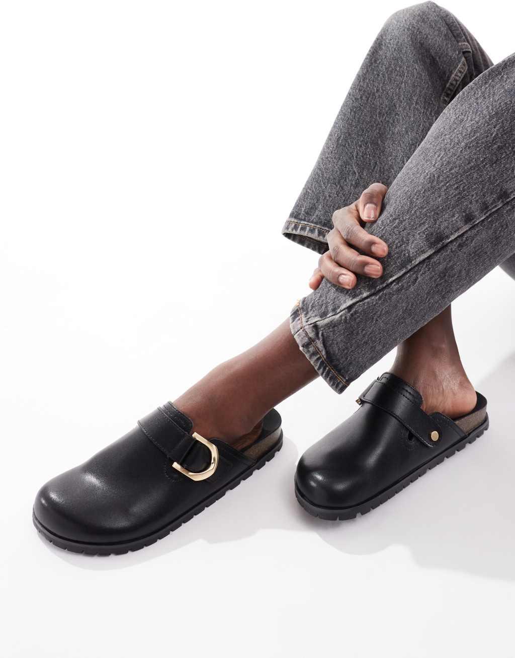 Stradivarius slip on mules in black  Product Image