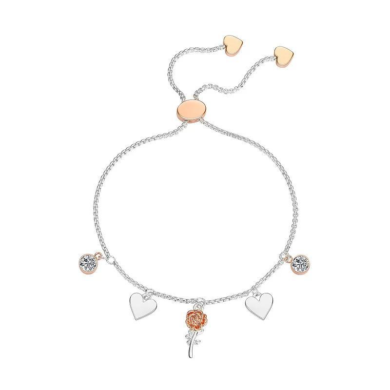 Isla & Alex Two-Tone Crystal Heart & Rose Charm Mother & Daughter Adjustable Bracelet, Womens, 2 Tone Rose Silver Product Image