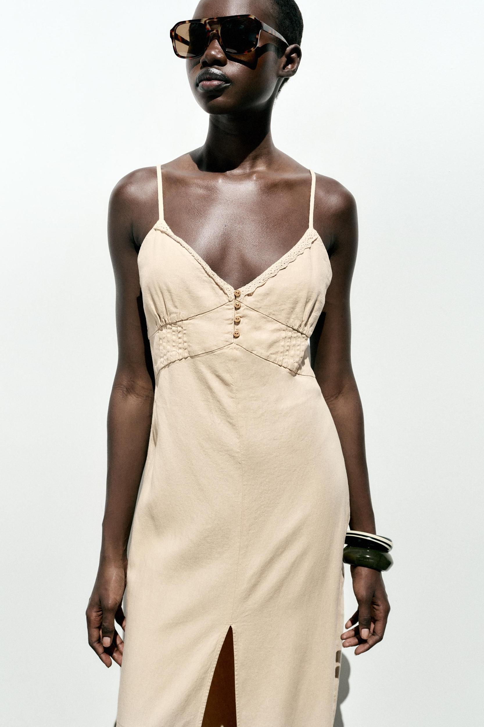 LINEN STRAPPY MIDI DRESS Product Image