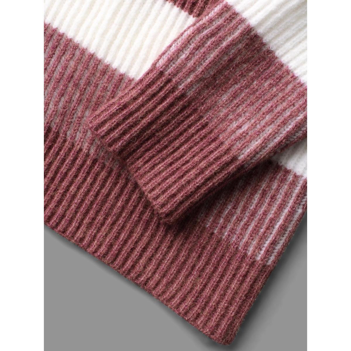 Plus Size Color Block Round Neck Texture Pullover Russet Women Casual Loose Long Sleeve Round Neck Everyday Pullovers BloomChic 22-24/3X Product Image