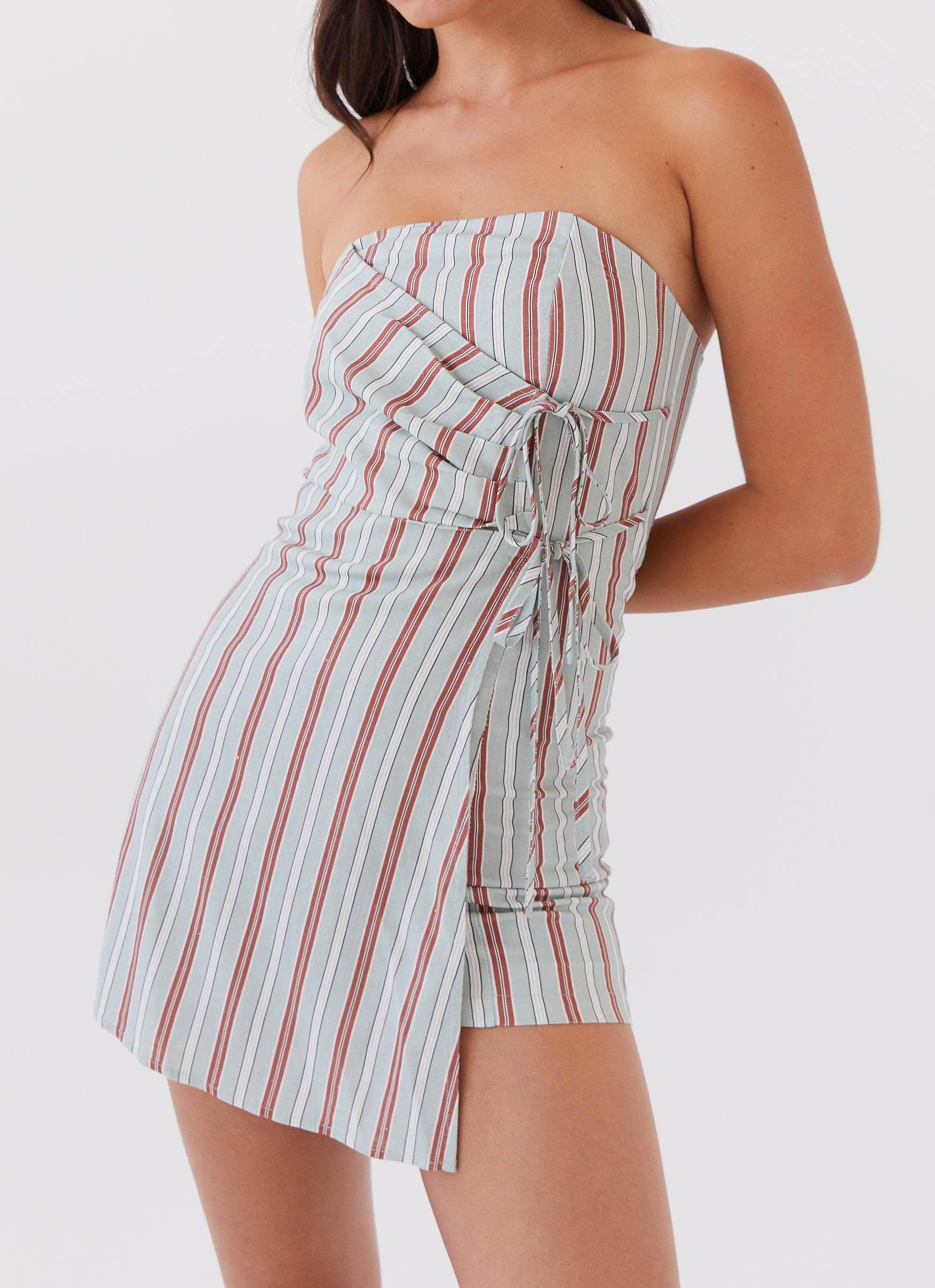 Lavinia Linen Tube Mini Dress - Coastal Stripe Product Image