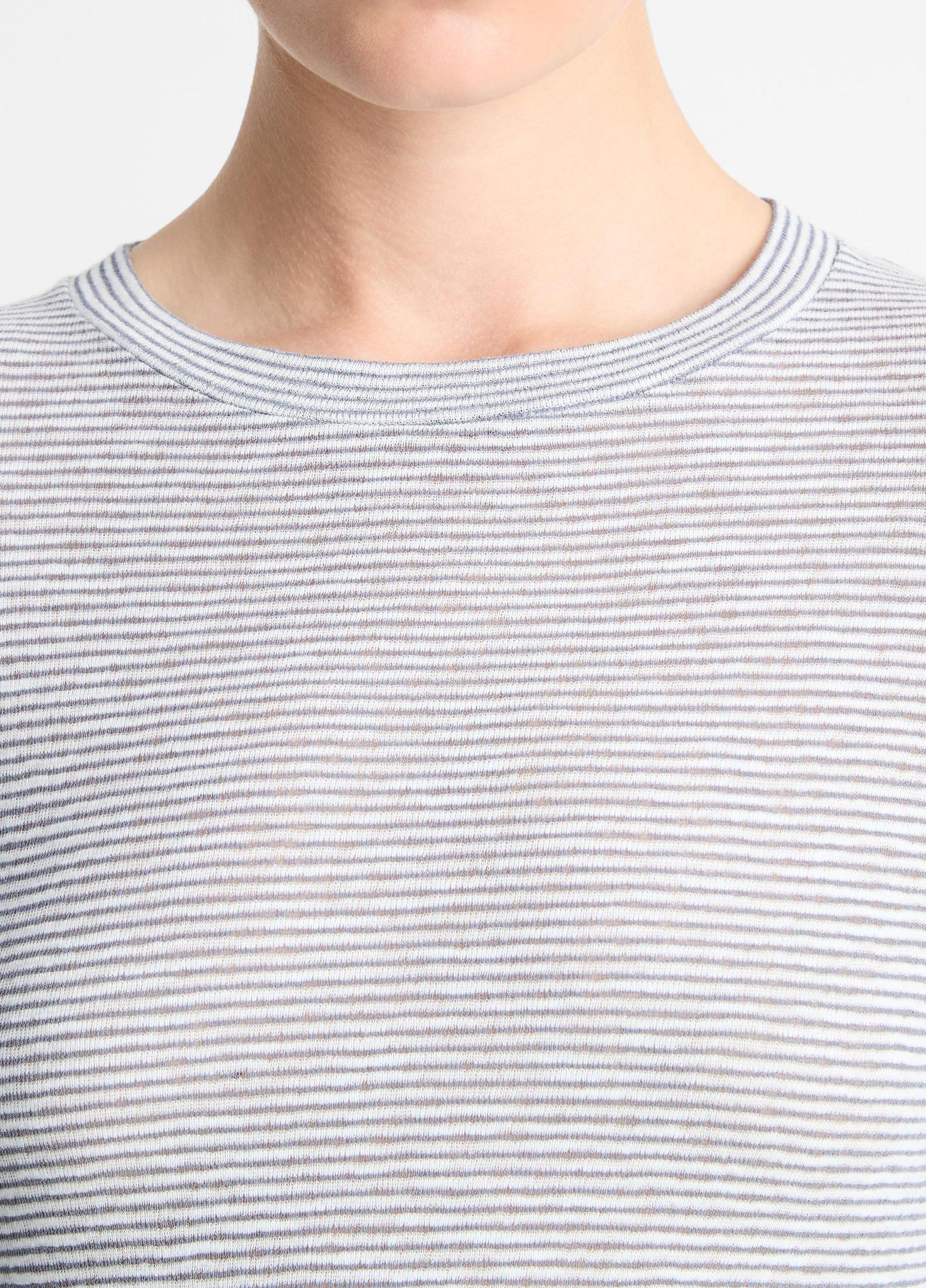Micro-Stripe Cotton-Blend Three-Quarter-Sleeve T-Shirt Product Image