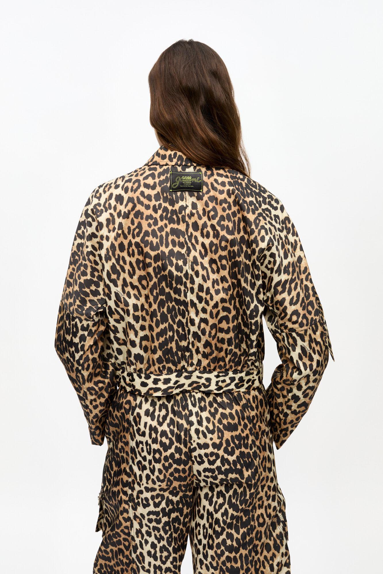 Leopard Duchesse Nylon Cropped Jacket Product Image