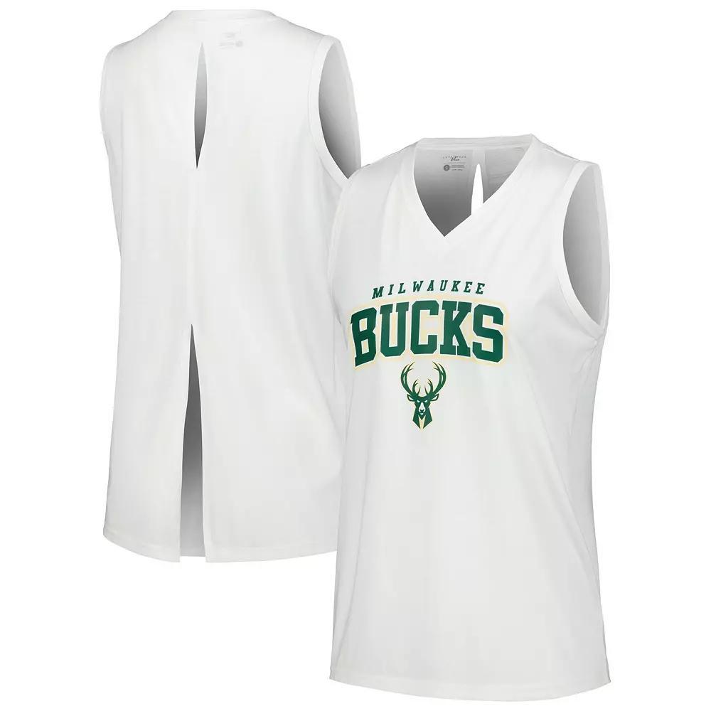 Women's Levelwear White Milwaukee Bucks Paisley Peekaboo Tank Top,  Product Image