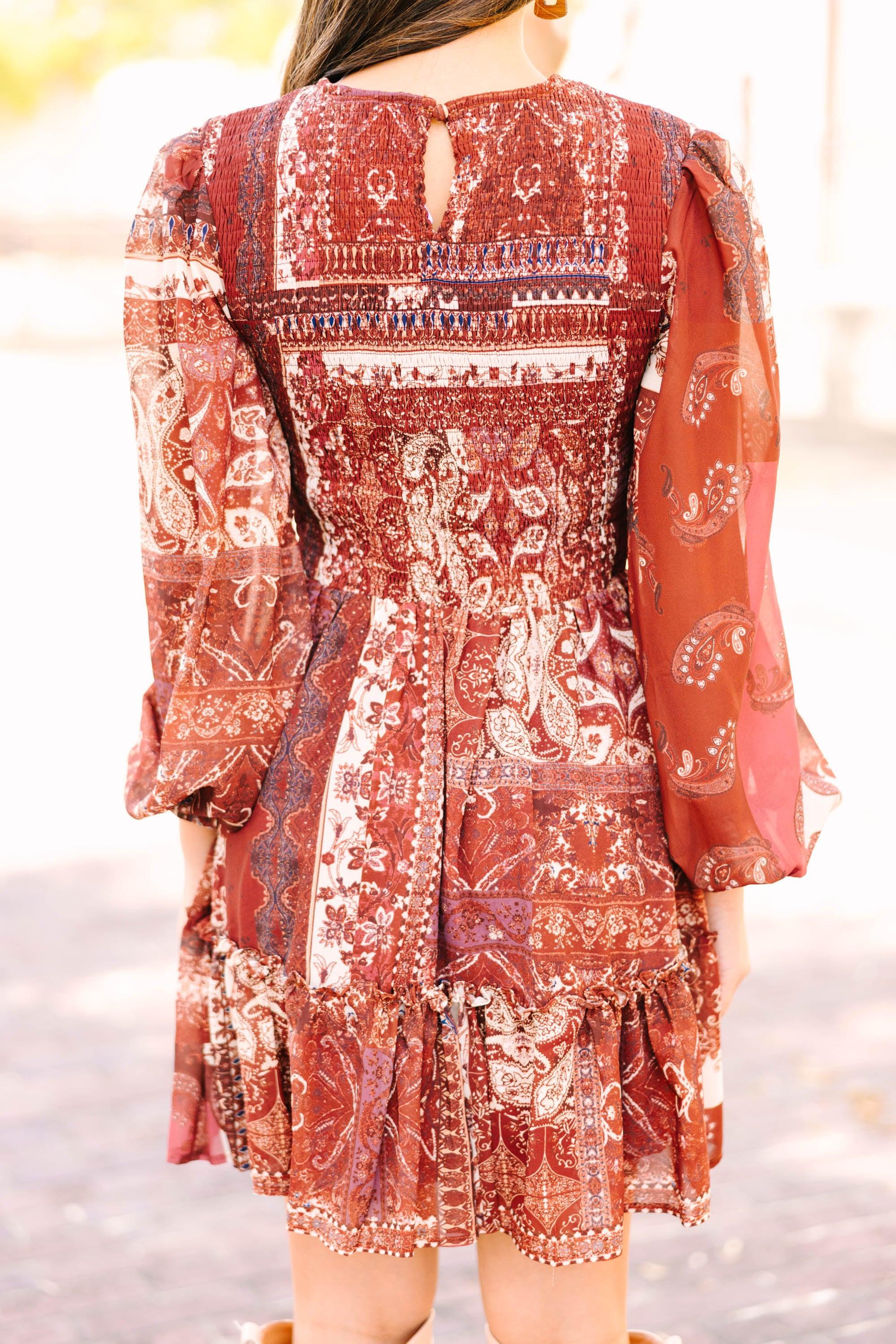 This Is The Day Burgundy Red Mixed Print Dress Female Product Image