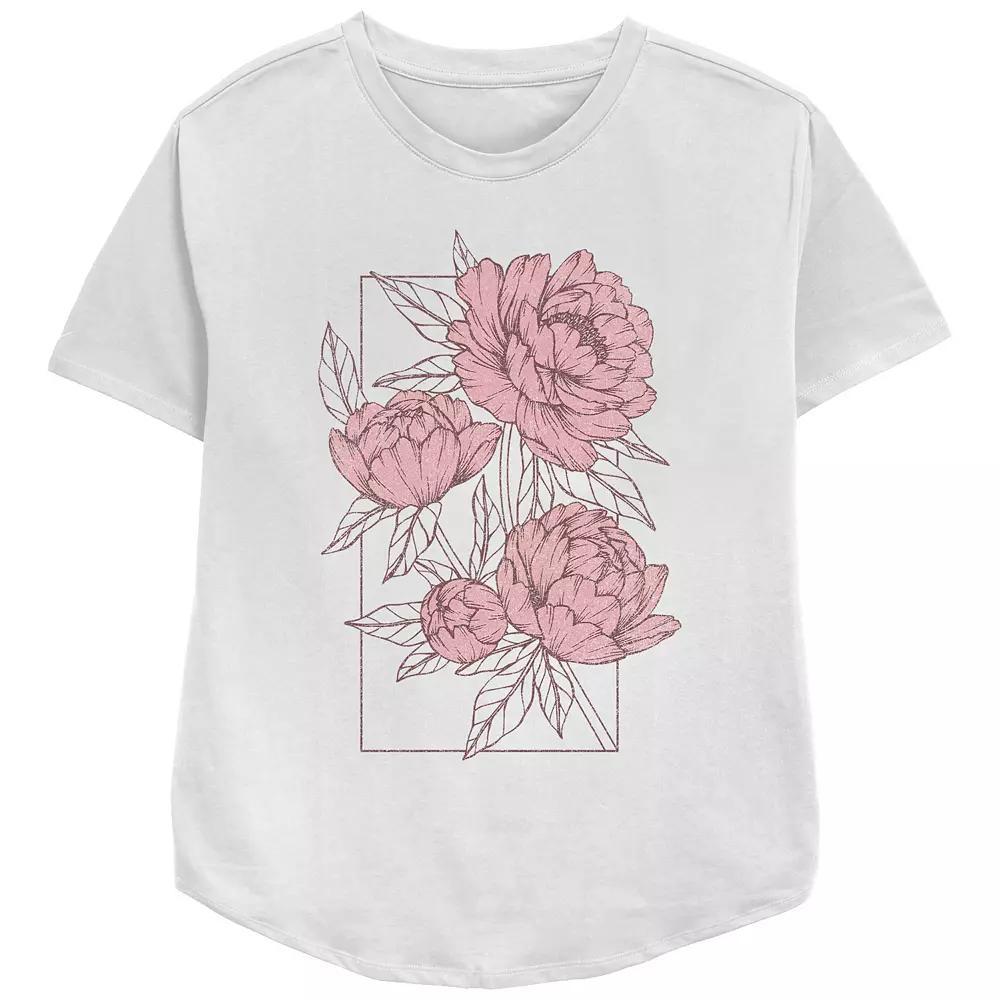 Women's Flower Sketches Box Relaxed Fit Graphic Tee, Girl's, Size: XXL, White Product Image